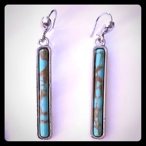 Silver and Turquoise Bar Earrings